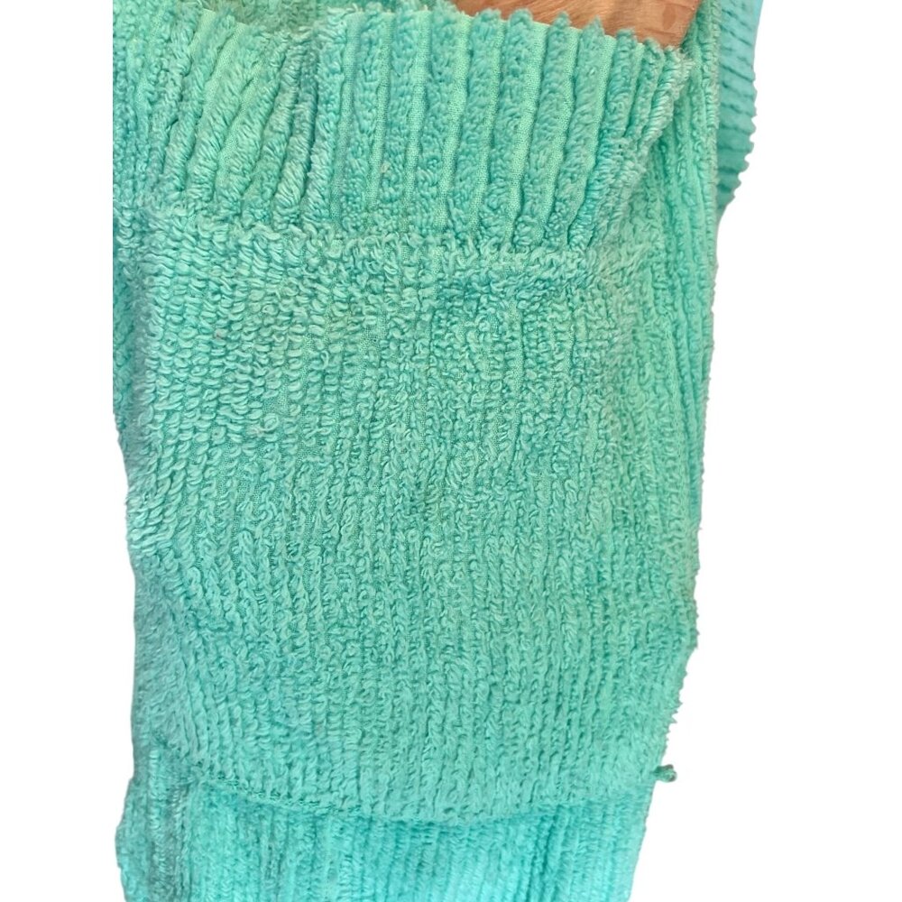 Chenille Button-Front Housecoat 1X Aqua Blue Long Sleeves Dual Pockets VTG READ - Picture 6 of 10